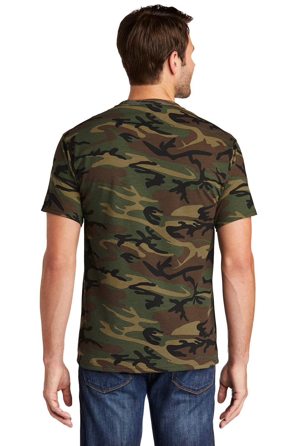 Port & Company PC54C Mens Core Short Sleeve Crewneck T-Shirt Military Camo Model Back