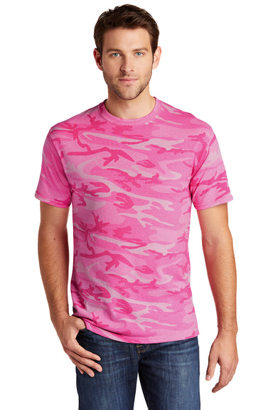 Port & Company PC54C Mens Core Short Sleeve Crewneck T-Shirt Pink Camo Model Front