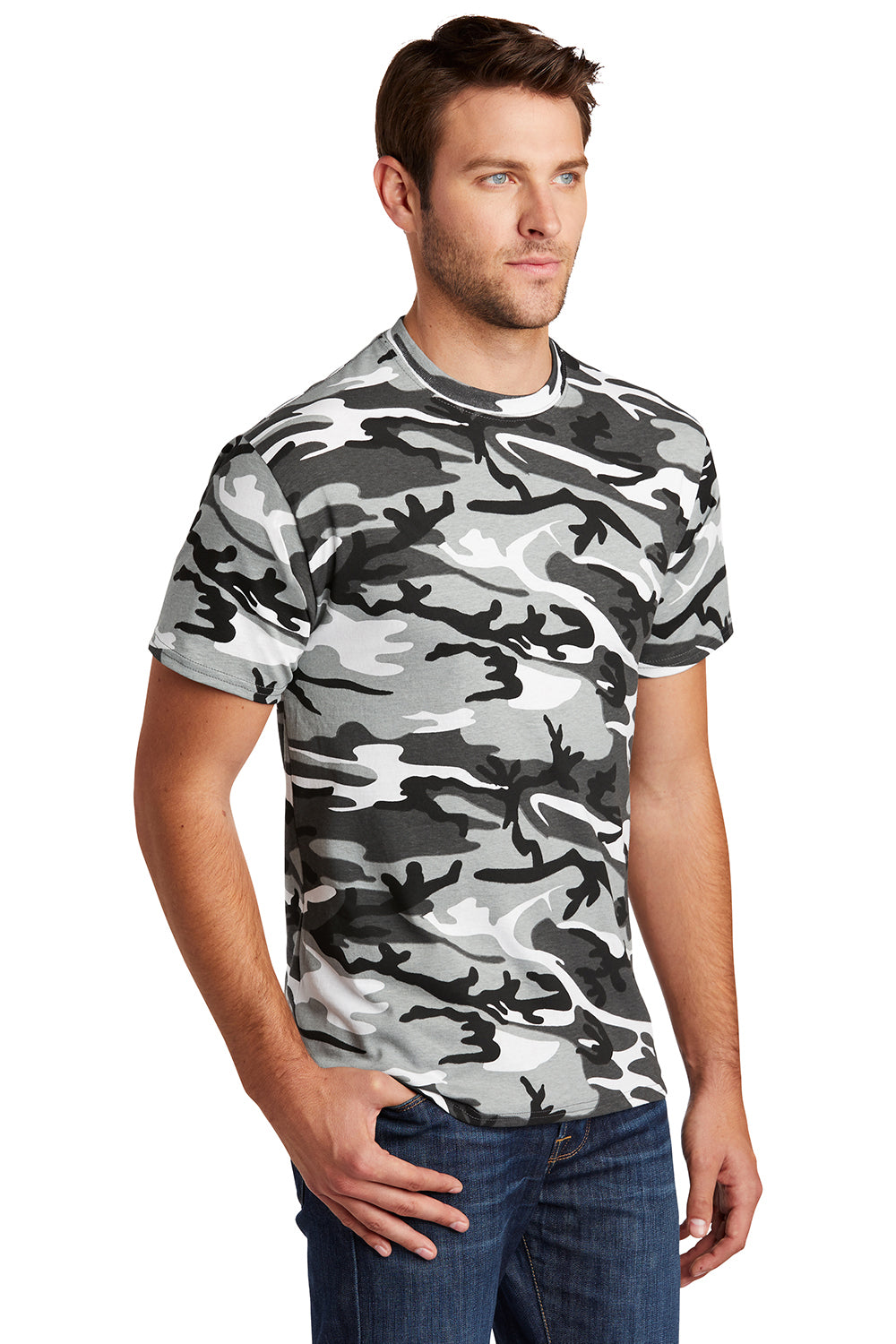 Port & Company PC54C Mens Core Short Sleeve Crewneck T-Shirt Winter Camo Model 3q