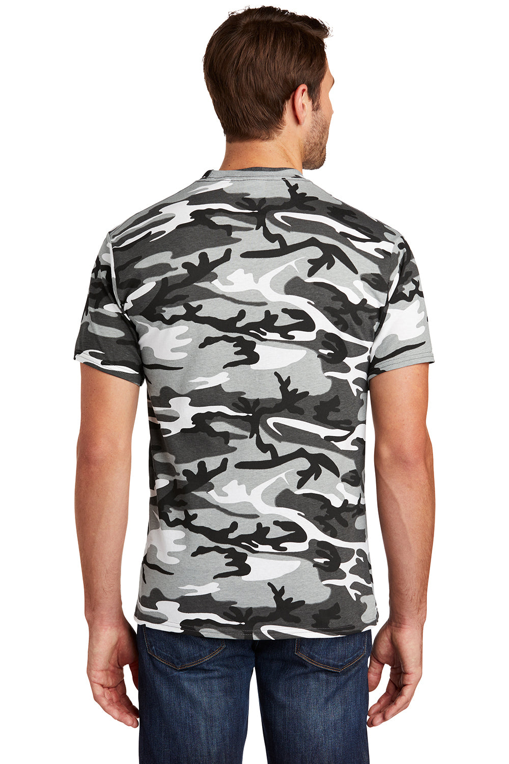 Port & Company PC54C Mens Core Short Sleeve Crewneck T-Shirt Winter Camo Model Back