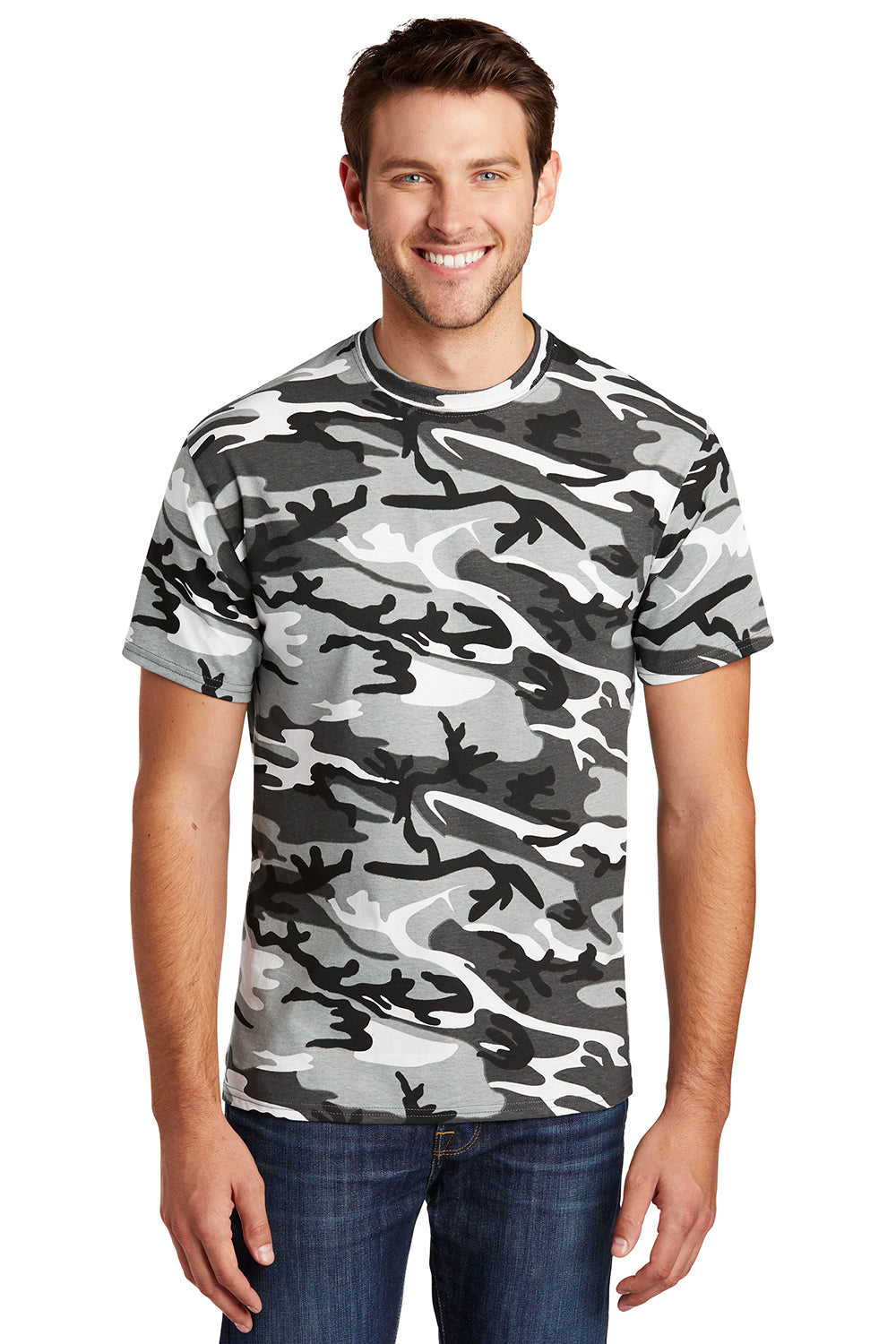 Port & Company PC54C Mens Core Short Sleeve Crewneck T-Shirt Winter Camo Model Front