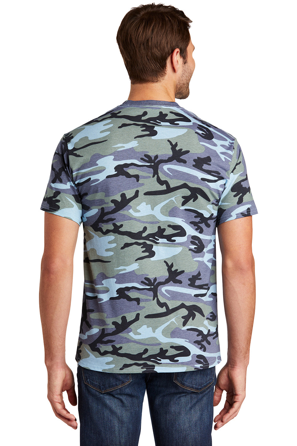 Port & Company PC54C Mens Core Short Sleeve Crewneck T-Shirt Woodland Blue Camo Model Back