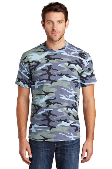 Port & Company PC54C Mens Core Short Sleeve Crewneck T-Shirt Woodland Blue Camo Model Front