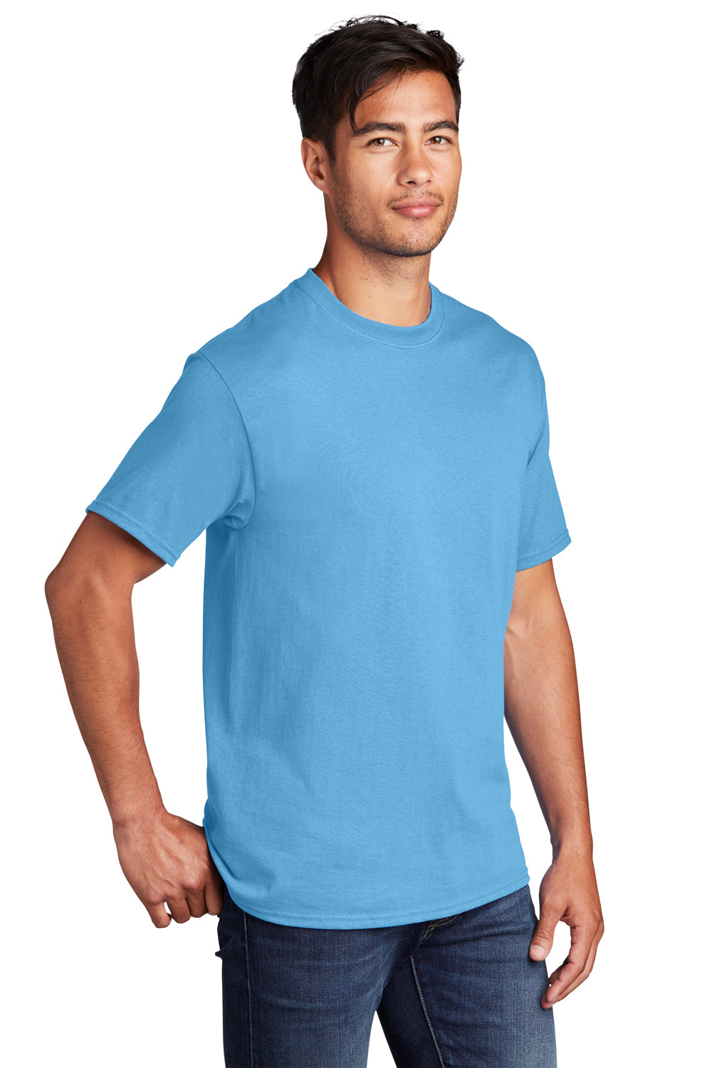 Port & Company PC54DTG Mens Core Cotton DTG Short Sleeve Crewneck T-Shirt Aquatic Blue Model 3q