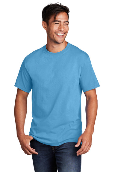 Port & Company PC54DTG Mens Core Cotton DTG Short Sleeve Crewneck T-Shirt Aquatic Blue Model Front