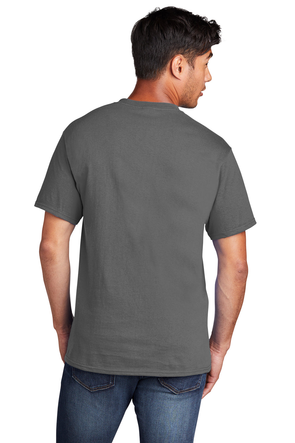 Port & Company PC54DTG Mens Core Cotton DTG Short Sleeve Crewneck T-Shirt Charcoal Grey Model Back