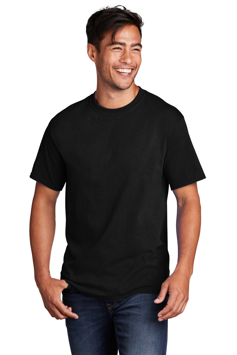 Port & Company PC54DTG Mens Core Cotton DTG Short Sleeve Crewneck T-Shirt Jet Black Model Front