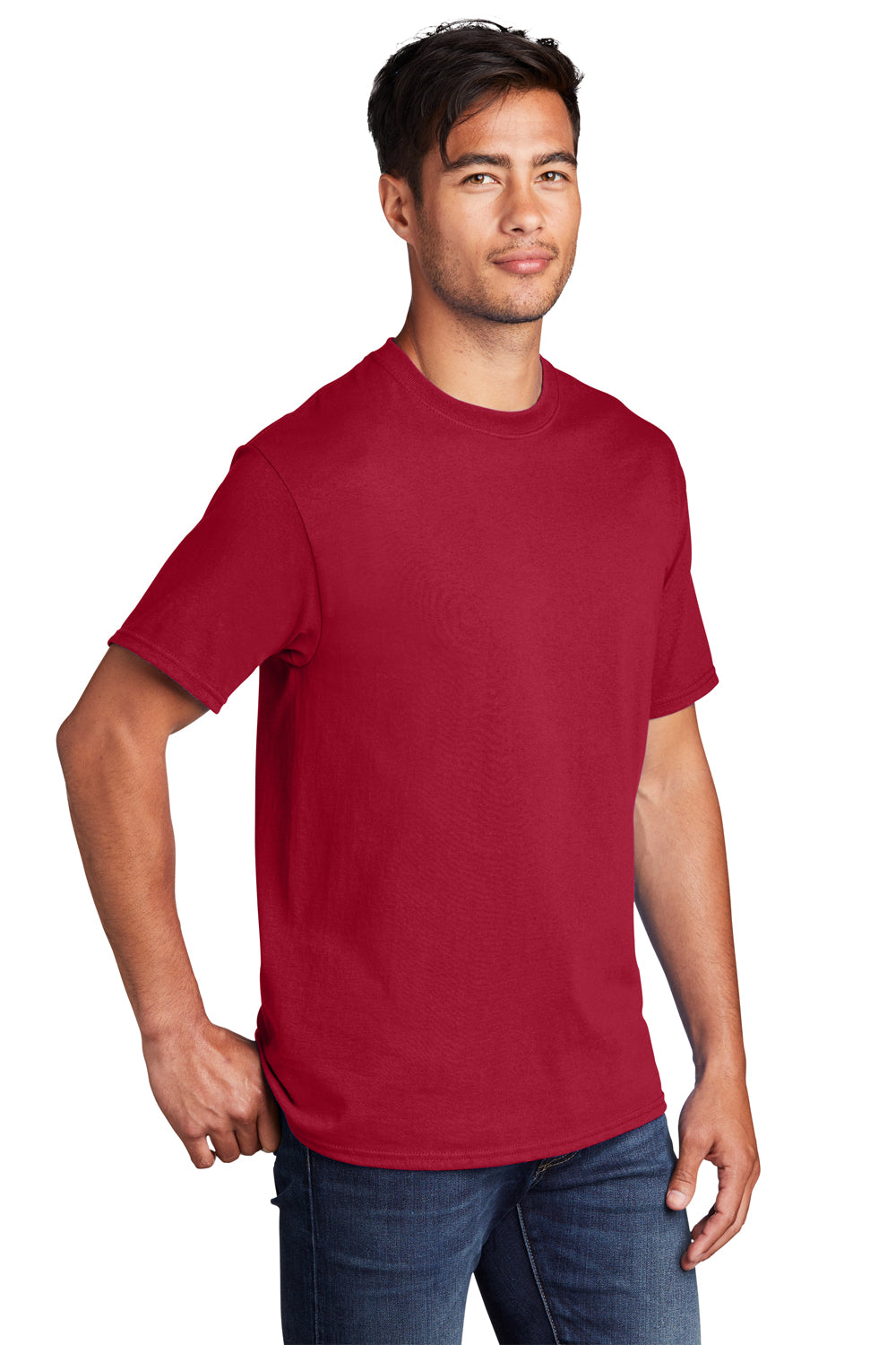 Port & Company PC54DTG Mens Core Cotton DTG Short Sleeve Crewneck T-Shirt Red Model 3q