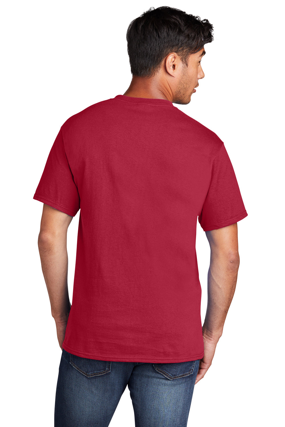 Port & Company PC54DTG Mens Core Cotton DTG Short Sleeve Crewneck T-Shirt Red Model Back