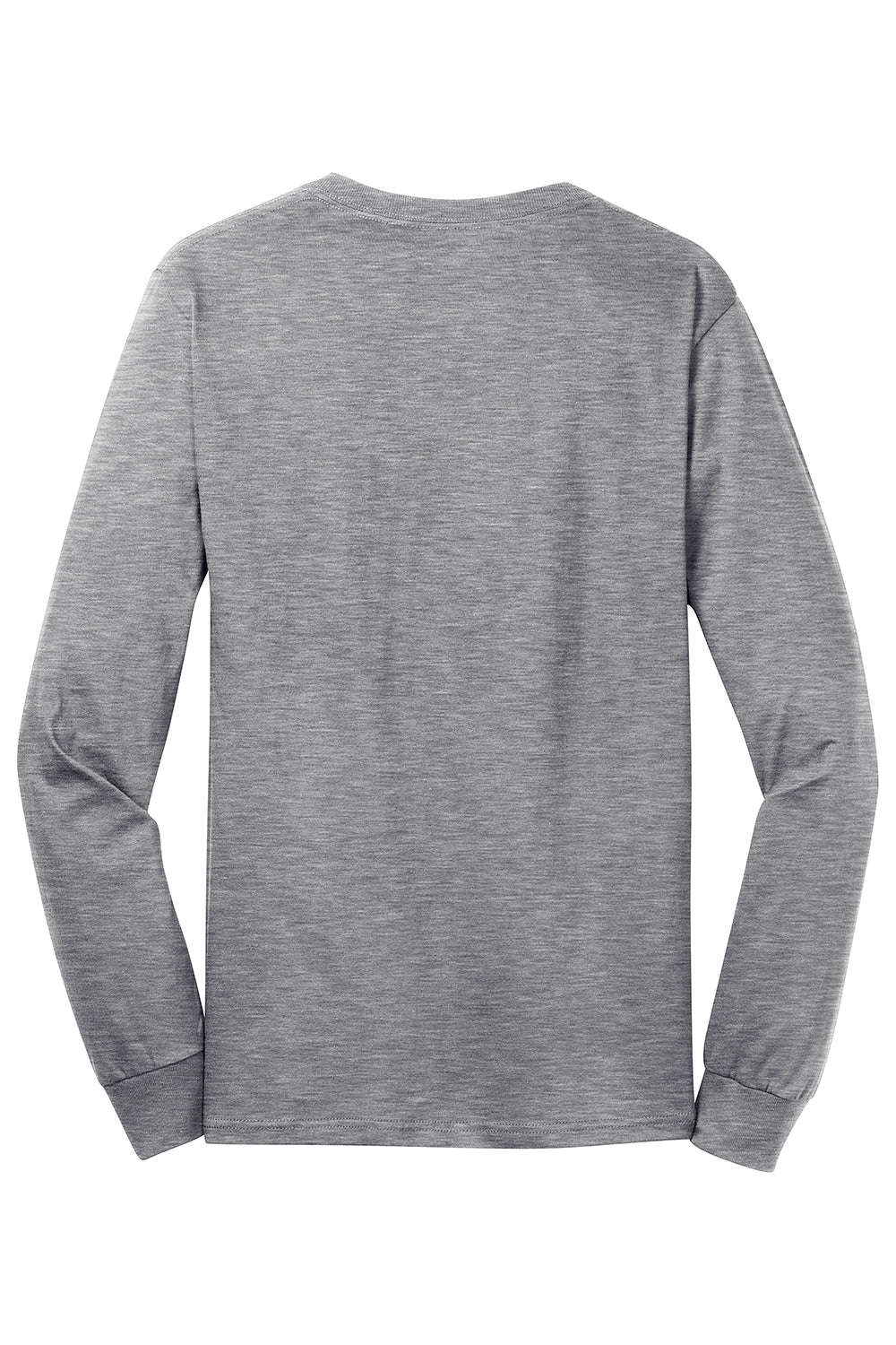 Port & Company PC54LS Mens Core Long Sleeve Crewneck T-Shirt Heather Grey Flat Back