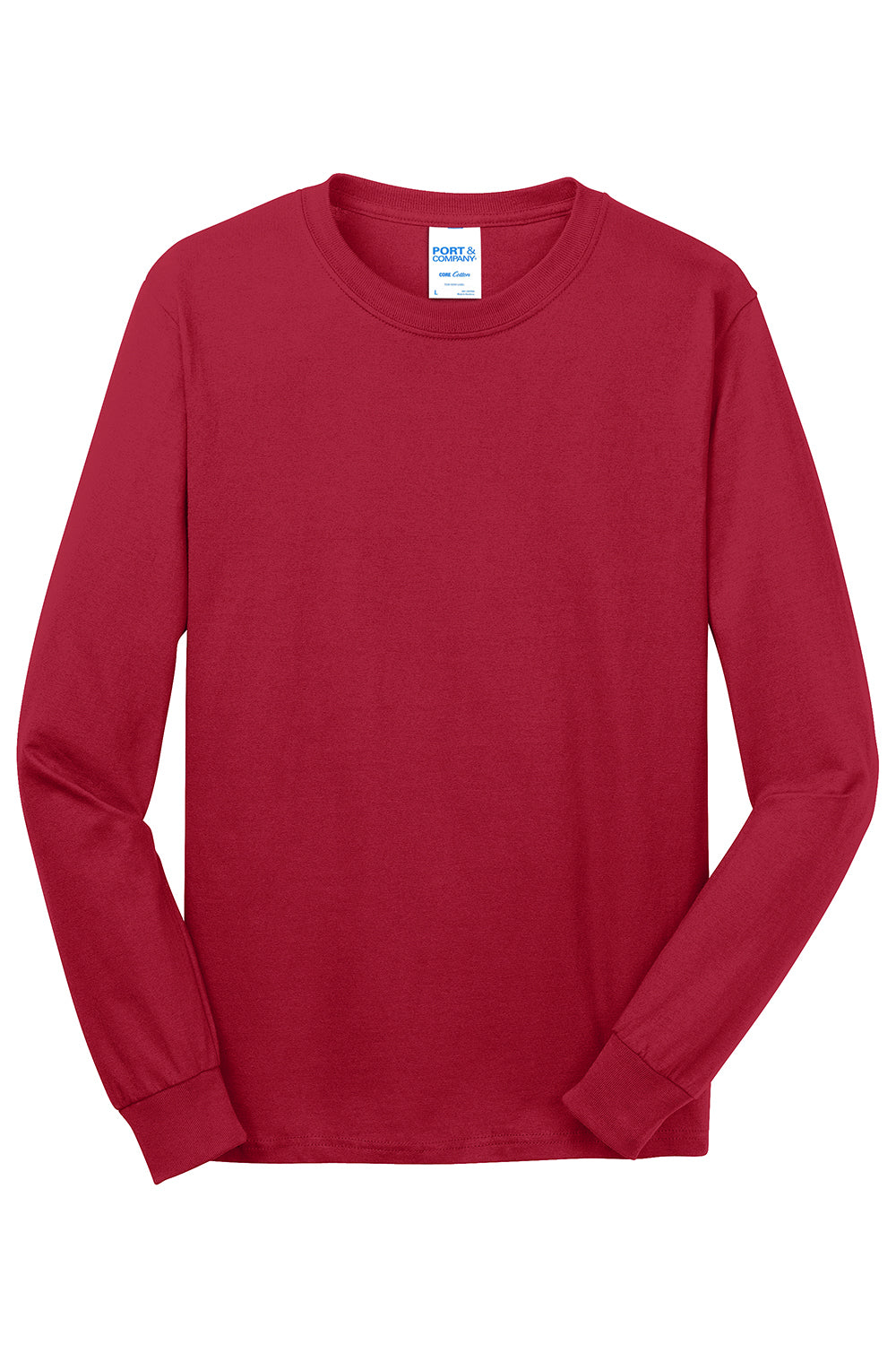 Port & Company PC54LS Mens Core Long Sleeve Crewneck T-Shirt Red Flat Front