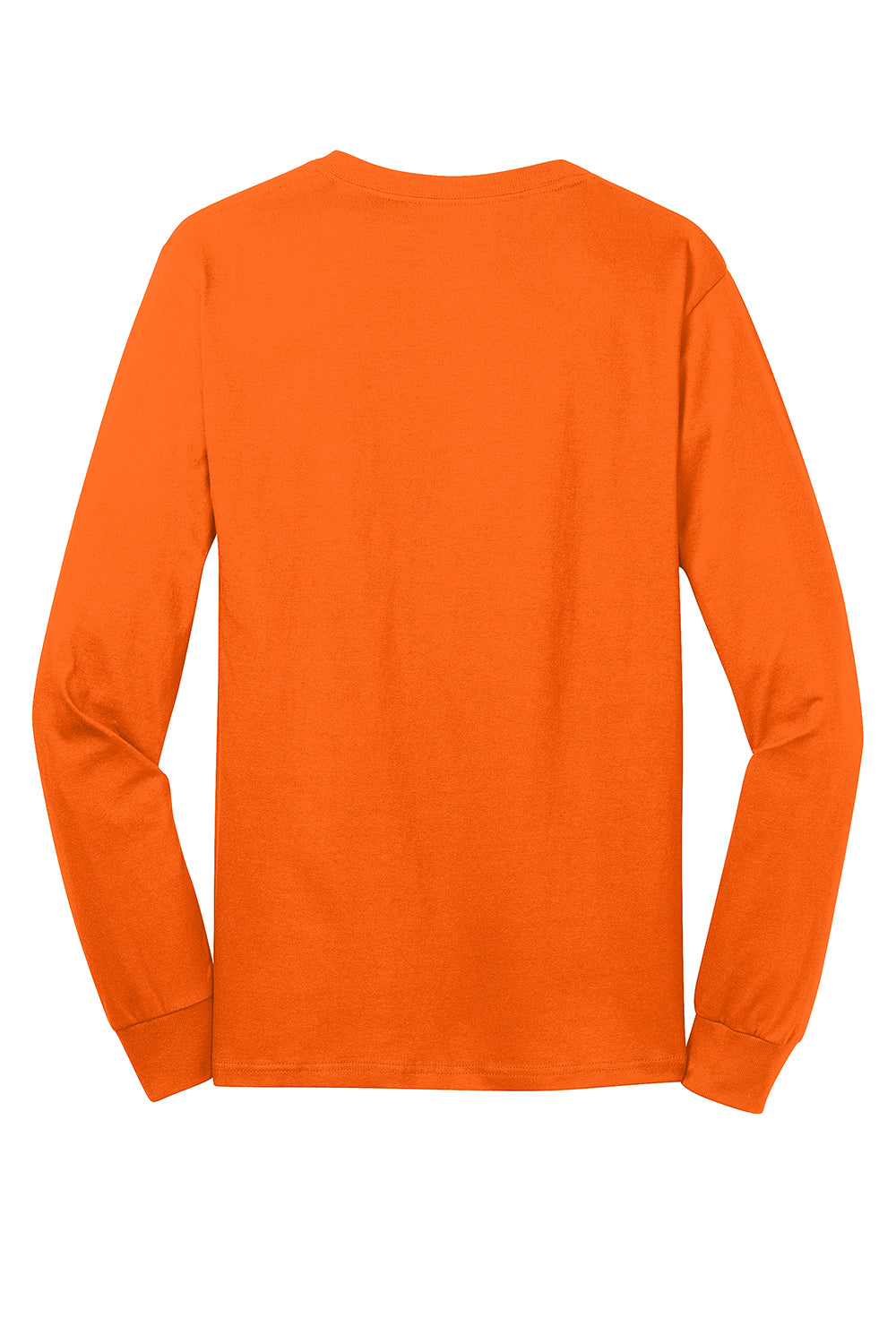 Port & Company PC54LS Mens Core Long Sleeve Crewneck T-Shirt Safety Orange Flat Back