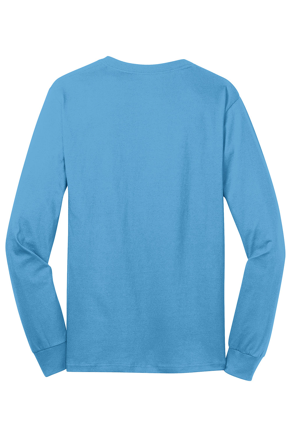 Port & Company PC54LS Mens Core Long Sleeve Crewneck T-Shirt Aquatic Blue Flat Back