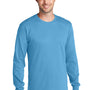 Port & Company Mens Core Long Sleeve Crewneck T-Shirt - Aquatic Blue