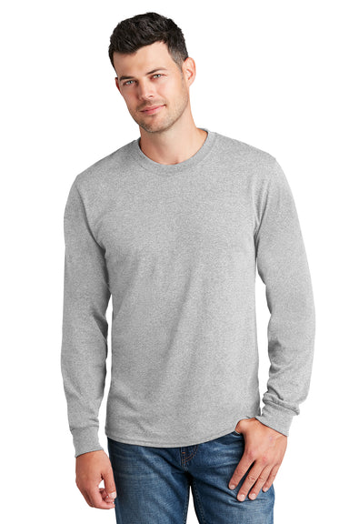 Port & Company PC54LS Mens Core Long Sleeve Crewneck T-Shirt Ash Grey Model Front