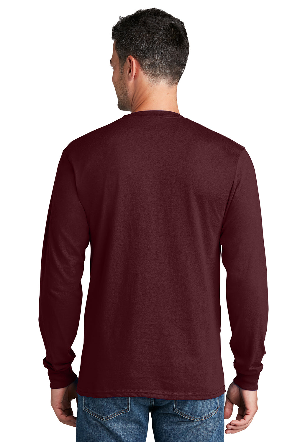 Port & Company PC54LS Mens Core Long Sleeve Crewneck T-Shirt Athletic Maroon Model Back