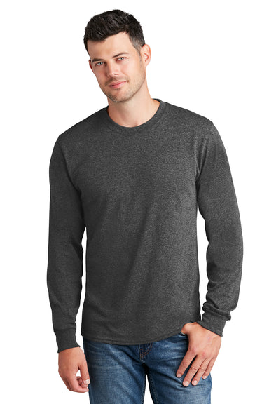 Port & Company PC54LS Mens Core Long Sleeve Crewneck T-Shirt Heather Dark Grey Model Front