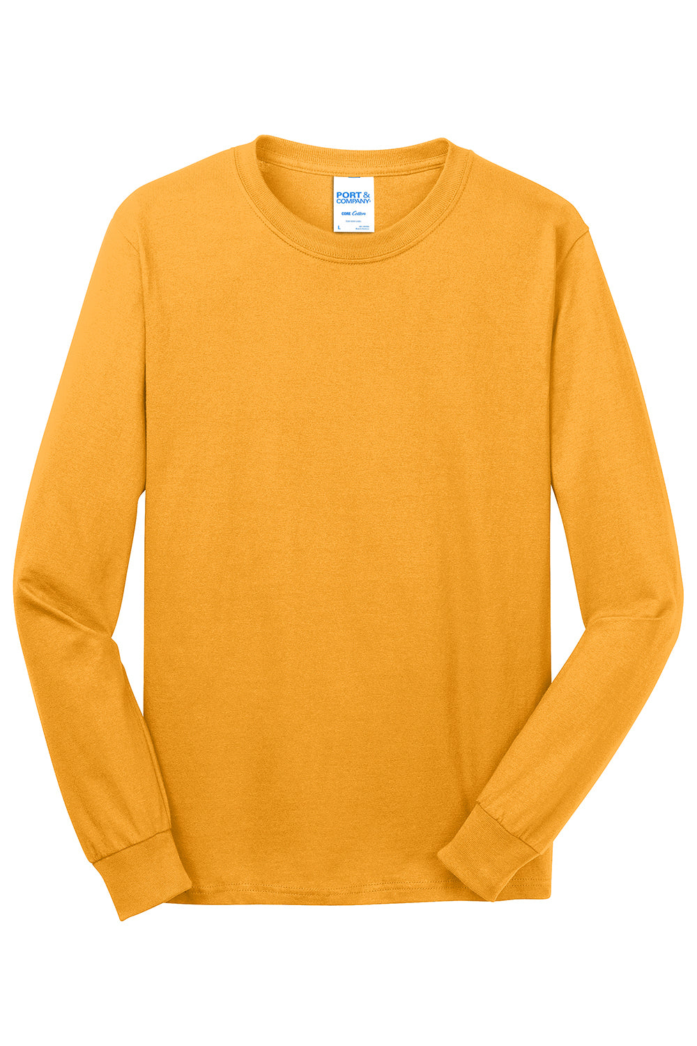 Port & Company PC54LS Mens Core Long Sleeve Crewneck T-Shirt Gold Flat Front