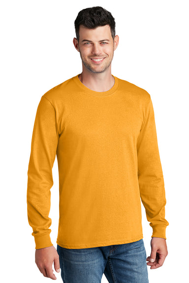 Port & Company PC54LS Mens Core Long Sleeve Crewneck T-Shirt Gold Model Front