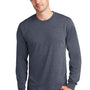 Port & Company Mens Core Long Sleeve Crewneck T-Shirt - Heather Navy Blue