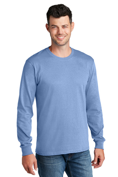 Port & Company PC54LS Mens Core Long Sleeve Crewneck T-Shirt Light Blue Model Front