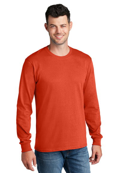 Port & Company PC54LS Mens Core Long Sleeve Crewneck T-Shirt Orange Model Front