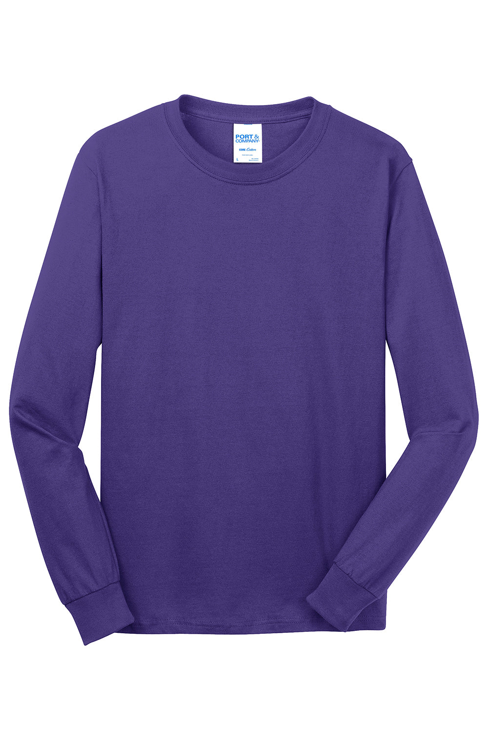 Port & Company PC54LS Mens Core Long Sleeve Crewneck T-Shirt Purple Flat Front