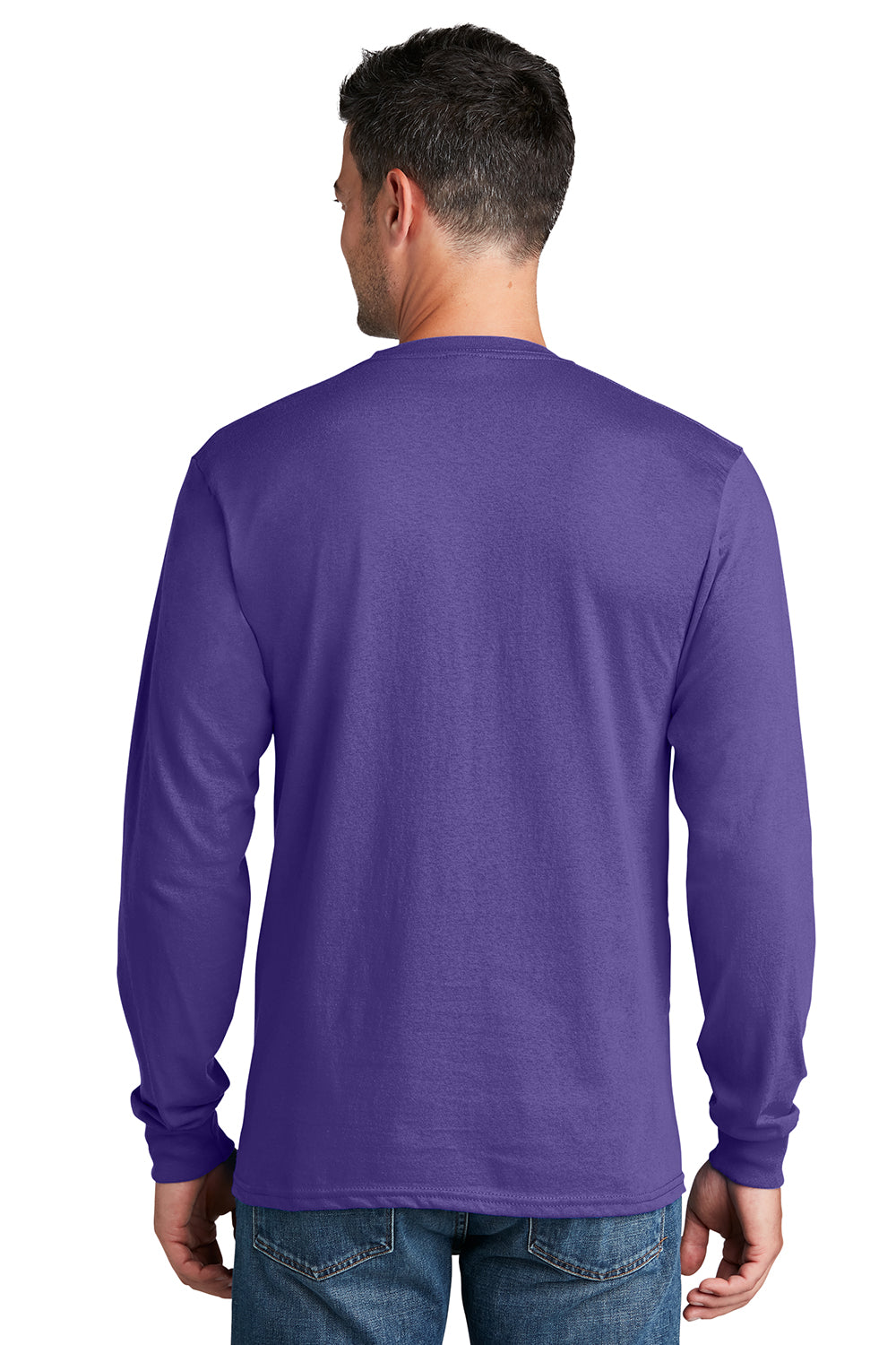 Port & Company PC54LS Mens Core Long Sleeve Crewneck T-Shirt Purple Model Back