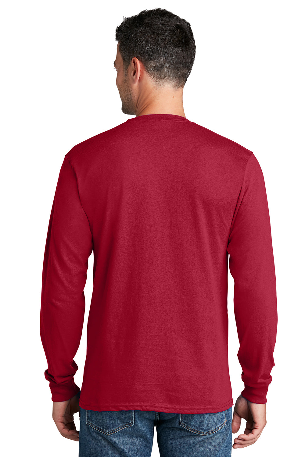 Port & Company PC54LS Mens Core Long Sleeve Crewneck T-Shirt Red Model Back