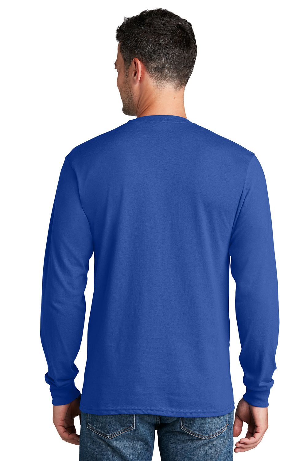 Port & Company PC54LS Mens Core Long Sleeve Crewneck T-Shirt Royal Blue Model Back