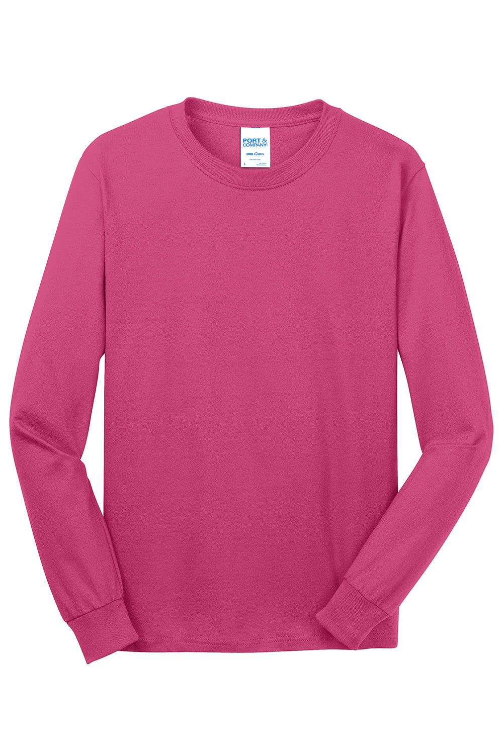 Port & Company PC54LS Mens Core Long Sleeve Crewneck T-Shirt Sangria Pink Flat Front