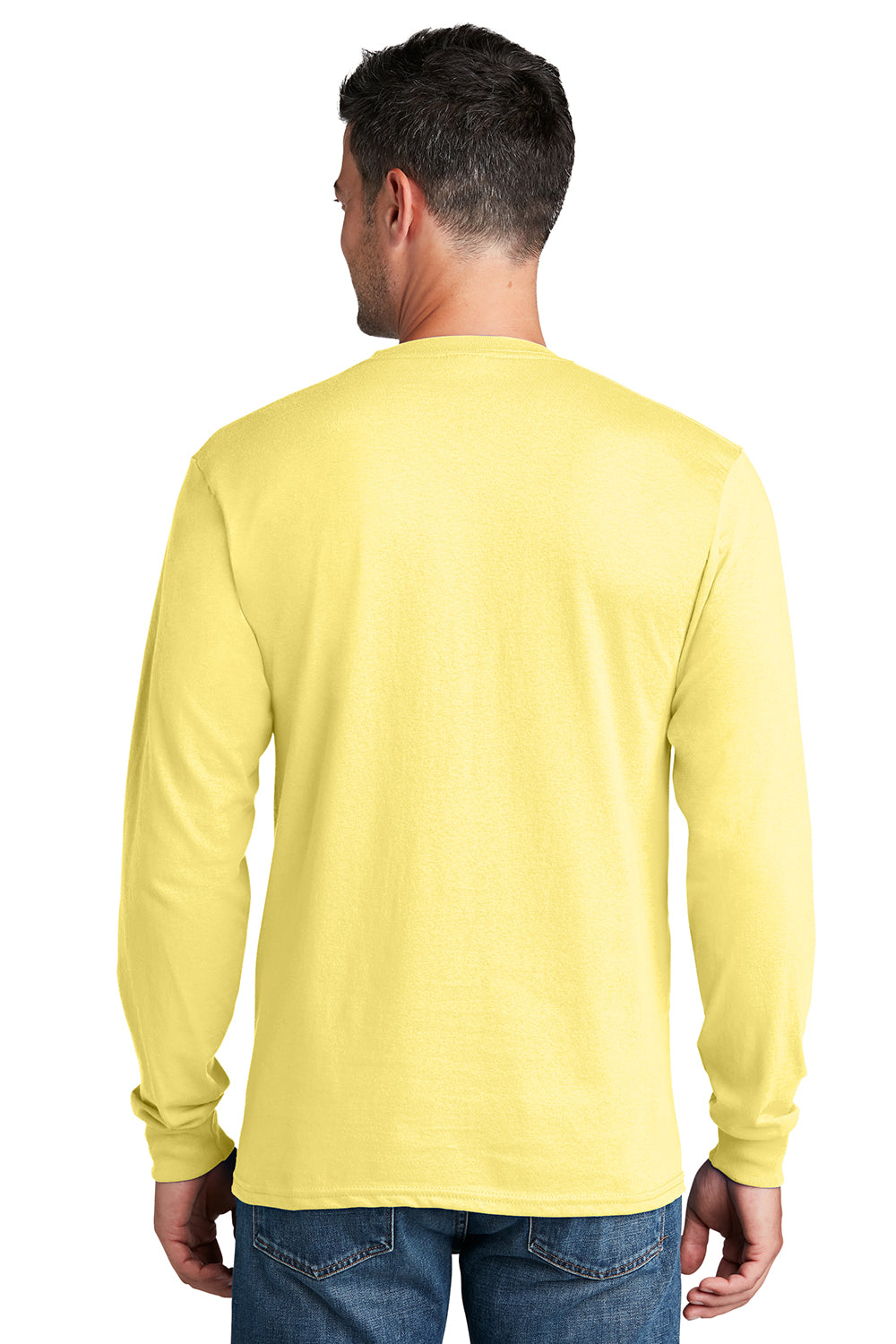 Port & Company PC54LS Mens Core Long Sleeve Crewneck T-Shirt Yellow Model Back