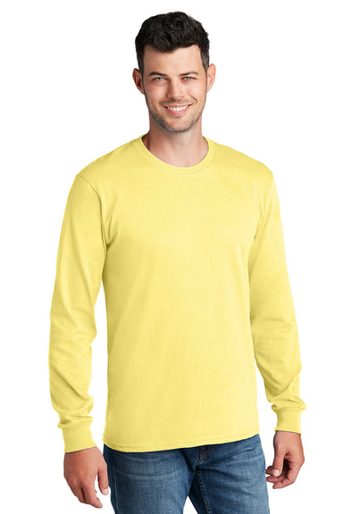 Port & Company PC54LS Mens Core Long Sleeve Crewneck T-Shirt Yellow Model Front