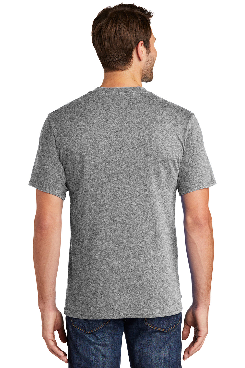 Port & Company PC54P Mens Core Short Sleeve Crewneck T-Shirt w/ Pocket Heather Grey Model Back