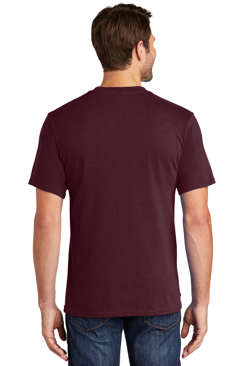 Port & Company PC54P Mens Core Short Sleeve Crewneck T-Shirt w/ Pocket Athletic Maroon Model Back