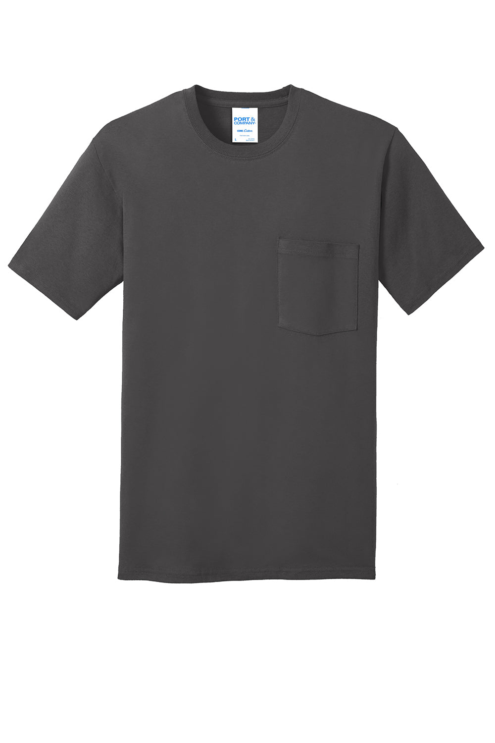 Port & Company PC54P Mens Core Short Sleeve Crewneck T-Shirt w/ Pocket Charcoal Grey Flat Front