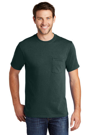 Port & Company PC54P Mens Core Short Sleeve Crewneck T-Shirt w/ Pocket Dark Green Model Front