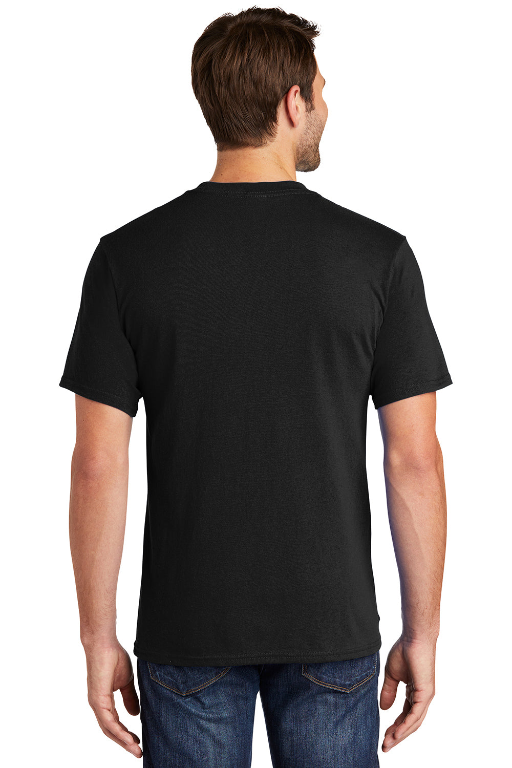 Port & Company PC54P Mens Core Short Sleeve Crewneck T-Shirt w/ Pocket Jet Black Model Back