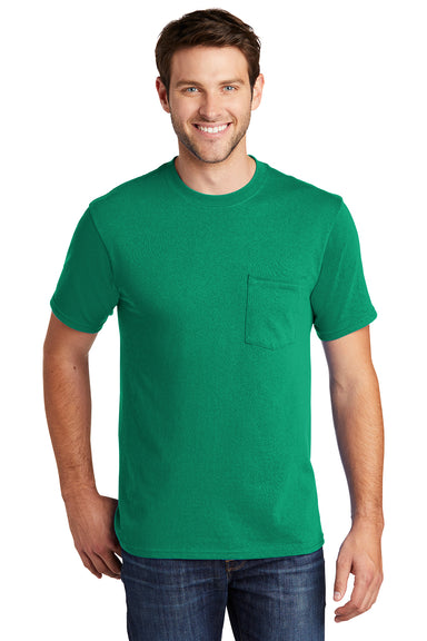 Port & Company PC54P Mens Core Short Sleeve Crewneck T-Shirt w/ Pocket Kelly Green Model Front