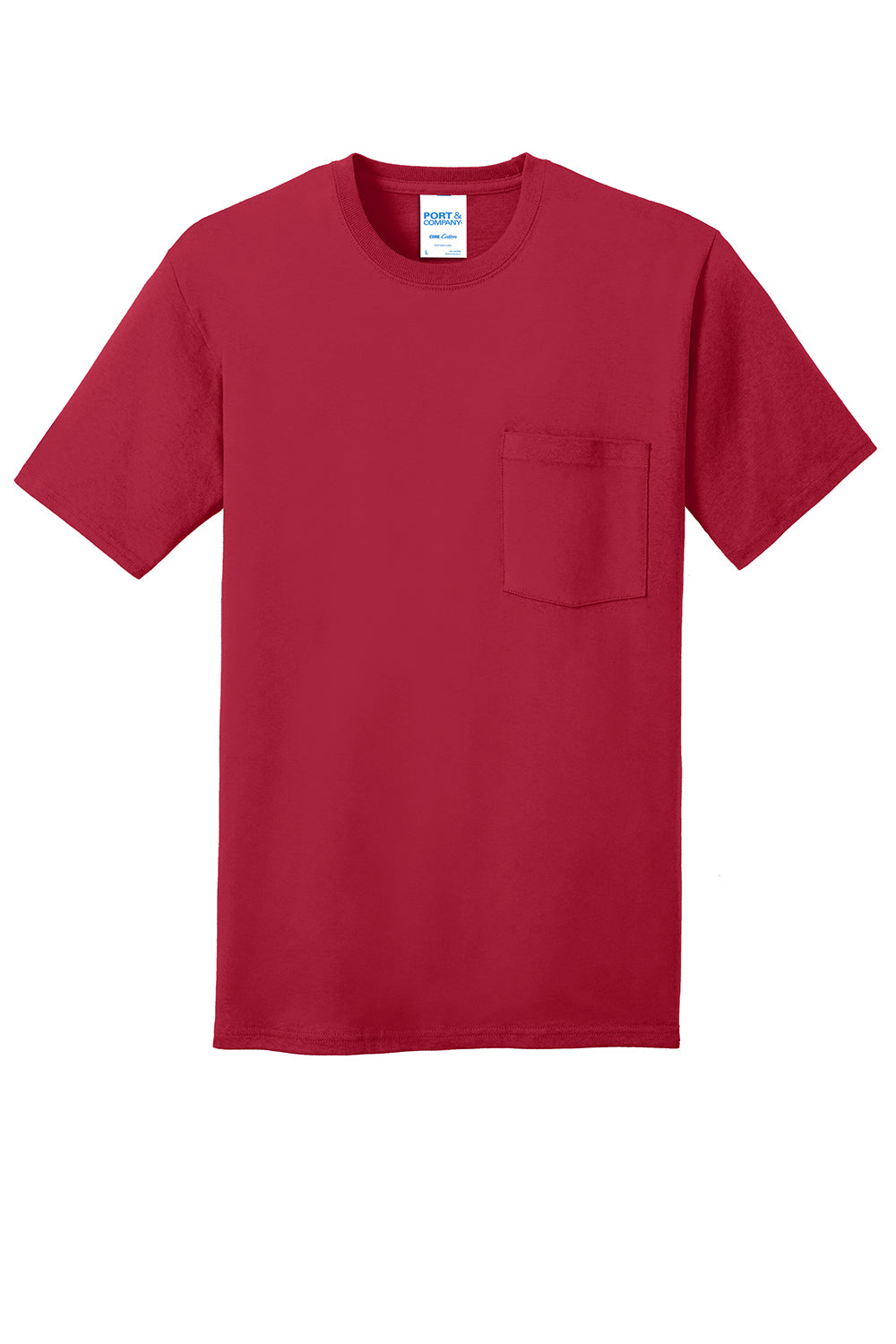 Port & Company PC54P Mens Core Short Sleeve Crewneck T-Shirt w/ Pocket Red Flat Front