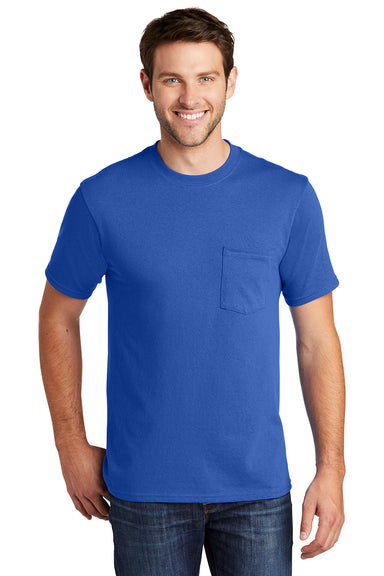 Port & Company PC54P Mens Core Short Sleeve Crewneck T-Shirt w/ Pocket Royal Blue Model Front