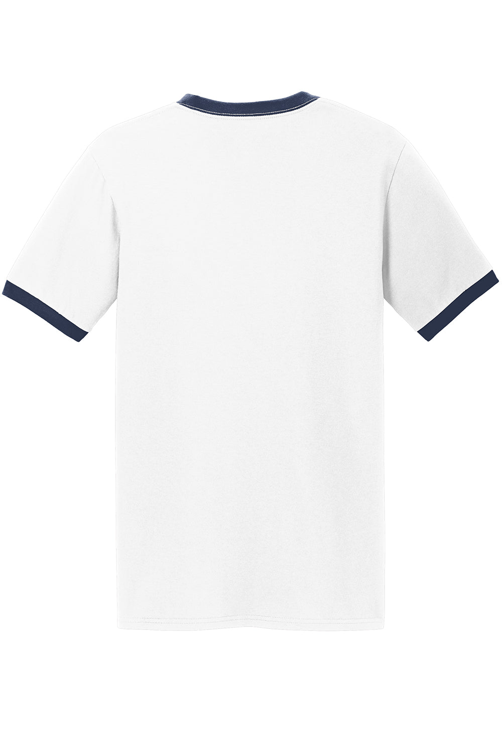 Port & Company PC54R Mens Core Ringer Short Sleeve Crewneck T-Shirt White/Navy Blue Flat Back