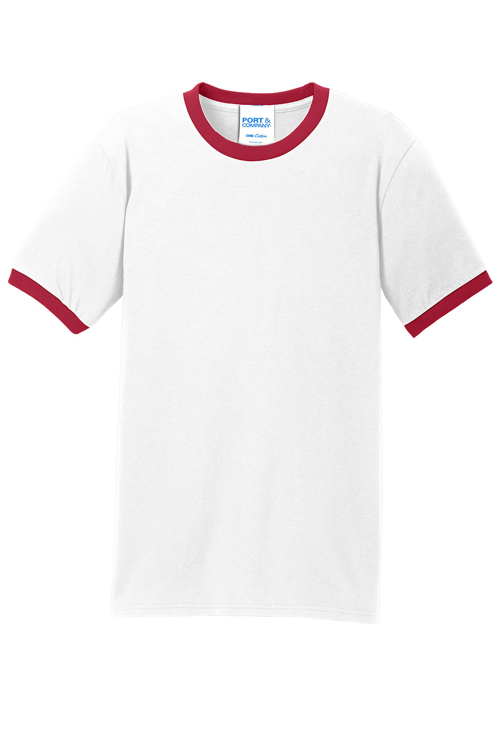 Port & Company PC54R Mens Core Ringer Short Sleeve Crewneck T-Shirt White/Red Flat Front