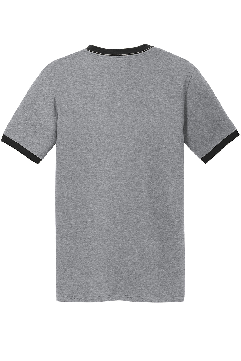 Port & Company PC54R Mens Core Ringer Short Sleeve Crewneck T-Shirt Heather Grey/Jet Black Flat Back