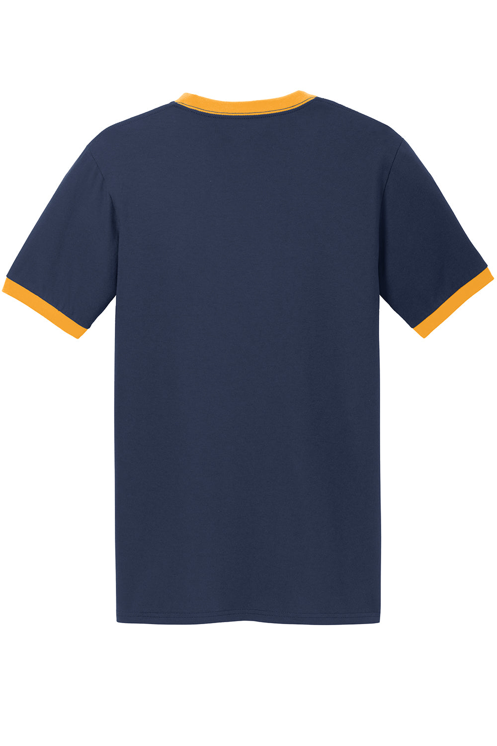 Port & Company PC54R Mens Core Ringer Short Sleeve Crewneck T-Shirt Navy Blue/Gold Flat Back