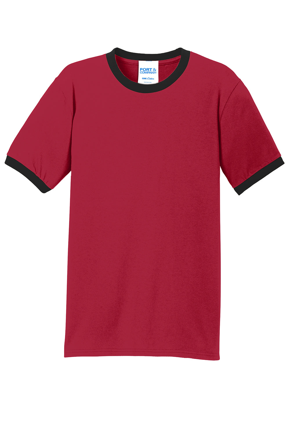 Port & Company PC54R Mens Core Ringer Short Sleeve Crewneck T-Shirt Red/Jet Black Flat Front