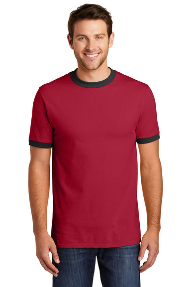 Port & Company PC54R Mens Core Ringer Short Sleeve Crewneck T-Shirt Red/Jet Black Model Front