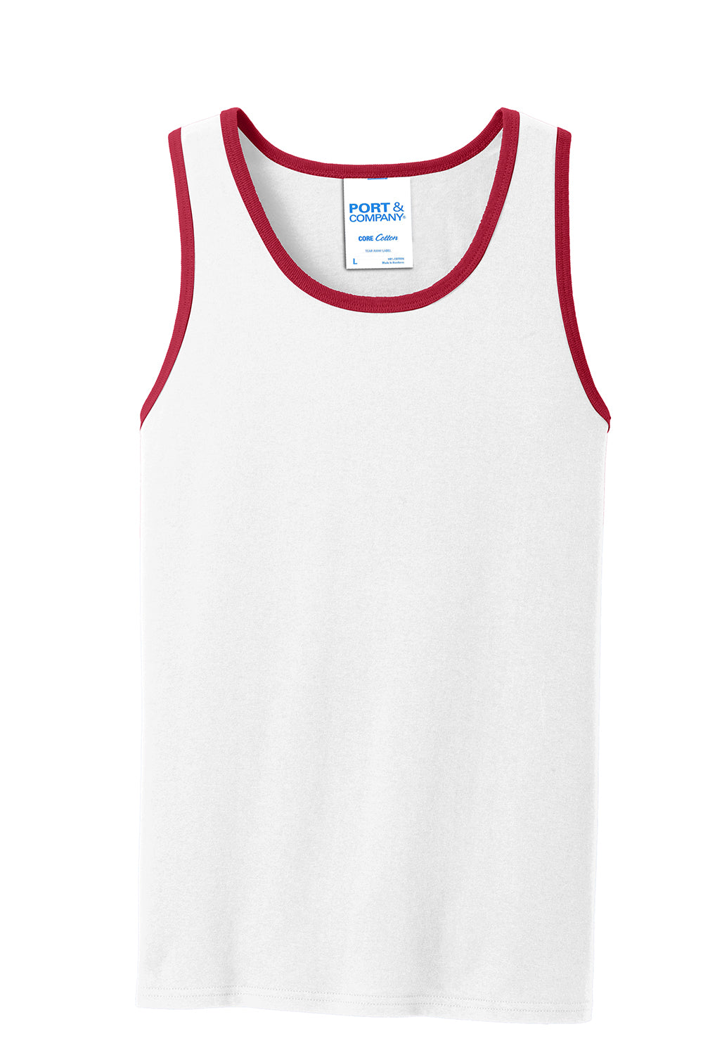 Port & Company PC54TT Mens Core Tank Top White/Red Flat Front