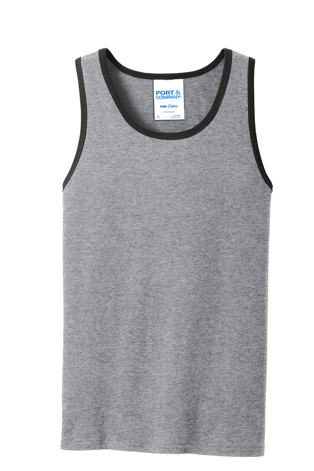 Port & Company PC54TT Mens Core Tank Top Heather Grey/Jet Black Flat Front