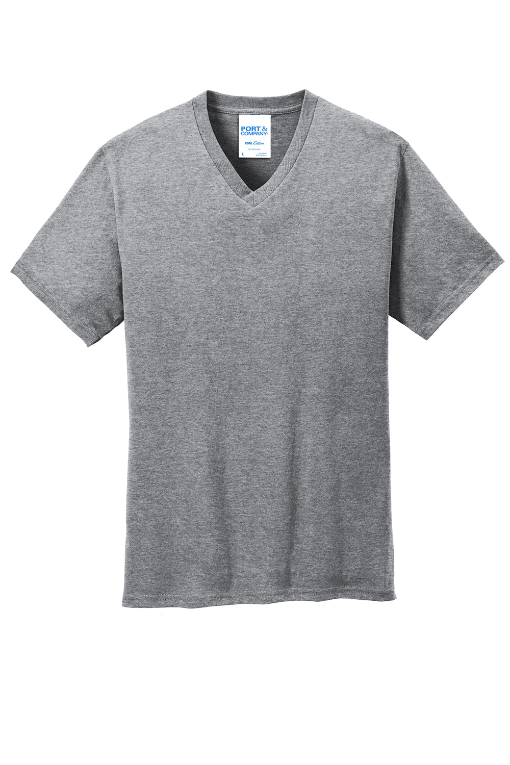 Port & Company PC54V Mens Core Short Sleeve V-Neck T-Shirt Heather Grey Flat Front